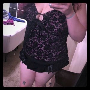 Lacey Pink and Black Torrid 2 Piece Swimsuit